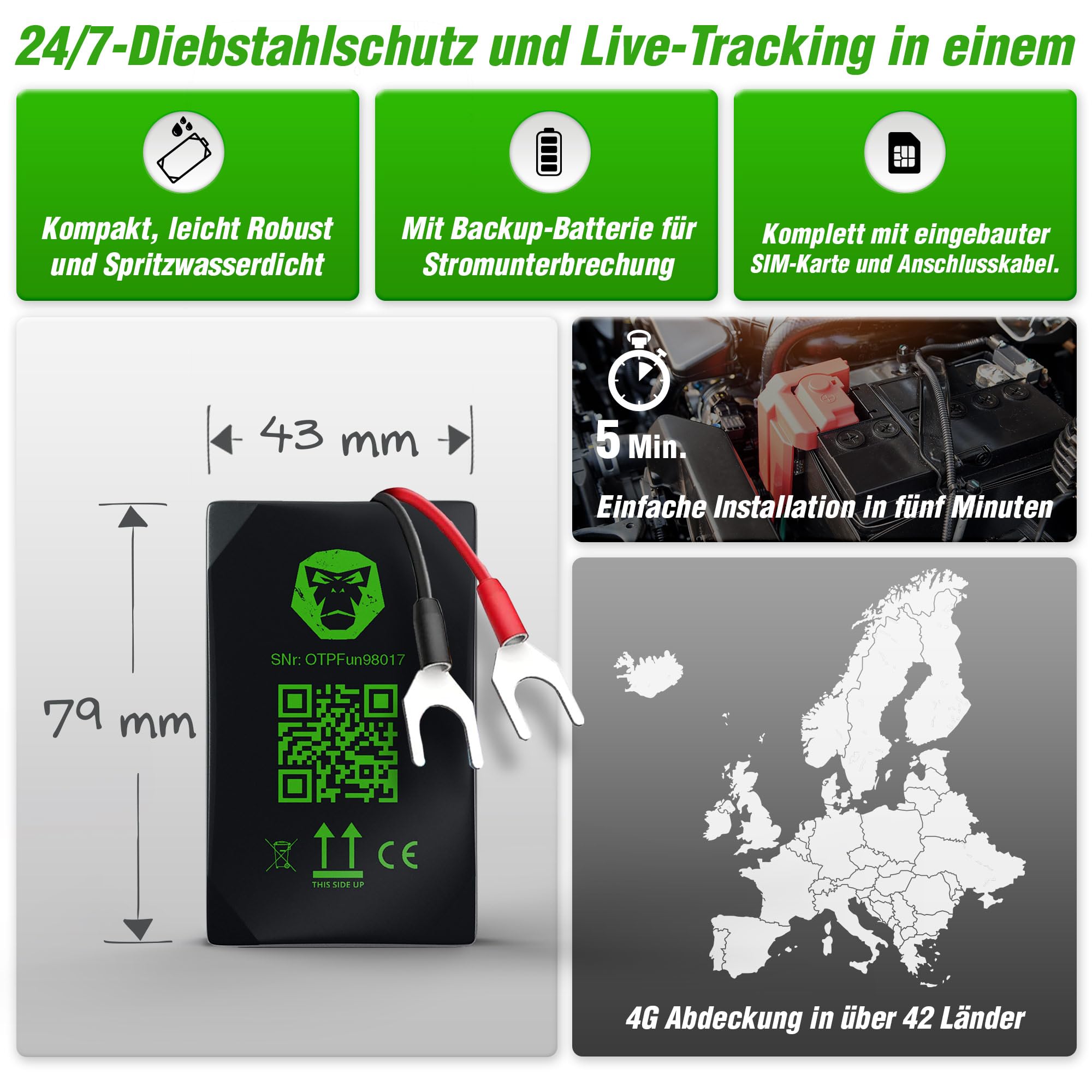 Tracer Go 4G GPS Tracker Auto Motorrad LKW - Peilsender mit SIM Karte, Echtzeit Live Tracking & Diebstahlmelder, Inklusive Navigation, IP54 Wasserdicht, Deutscher Support - Made in Germany