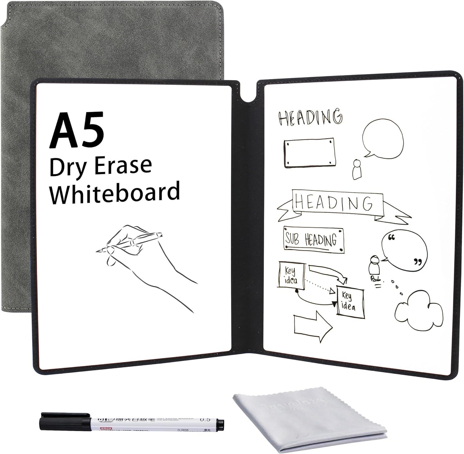 Whiteboard Notebook, Portable Dry Erase White Board Book Reusable Whiteboard Erasable Double-Sided Meeting Notebook with Marker Pen for Business Office School Home