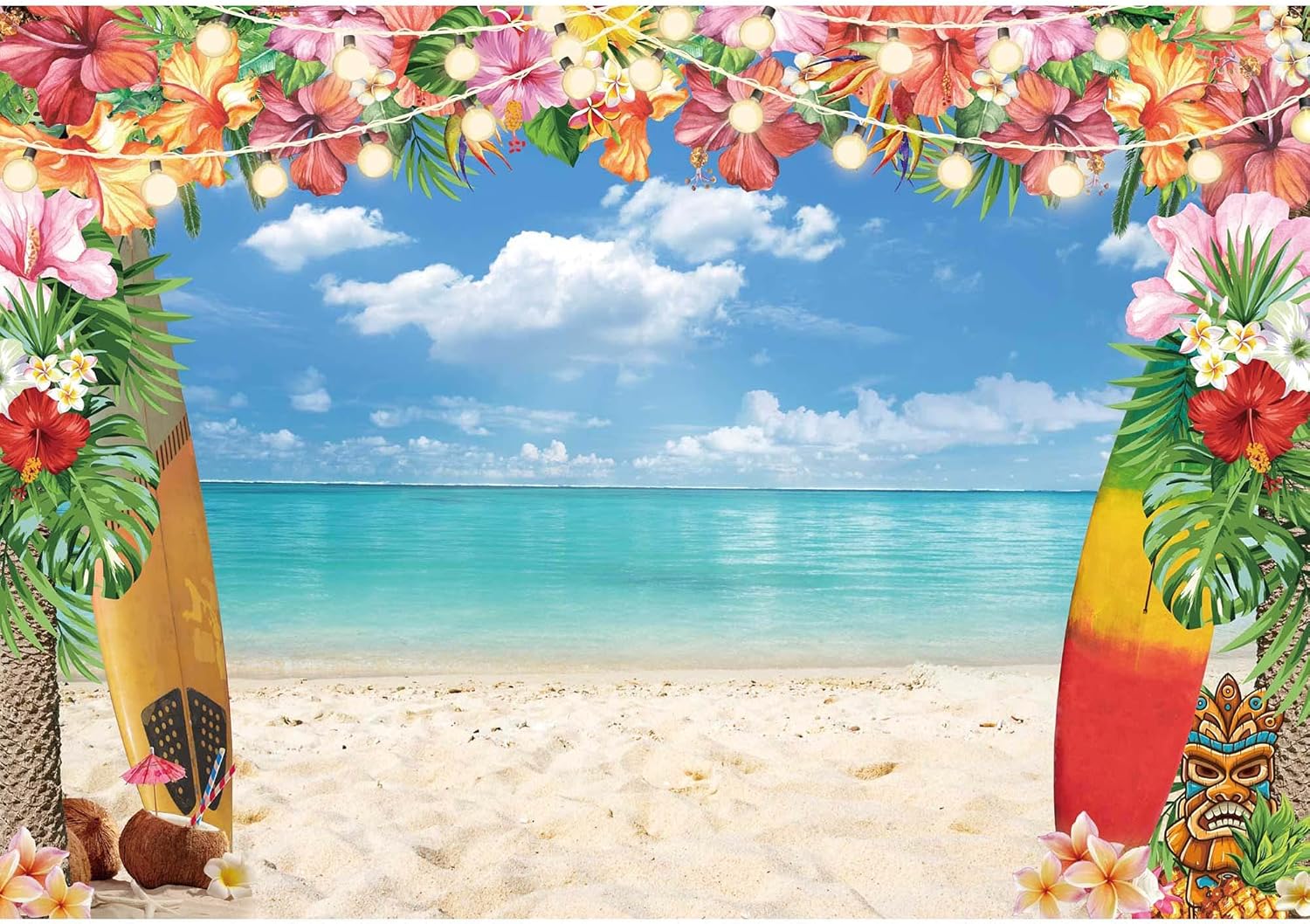 LIVUCEE 7x5ft Summer Hawaiian Beach Backdrop for Photography Tropical