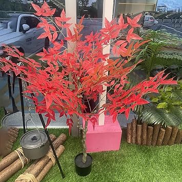 Artificial Tree Artificial Centerpiece Red Japanese Maple Leaf for Ourdoor, Uv Resistant Artificial Flowers Plants with Natural Leave, Imitation Pot90cm3ft