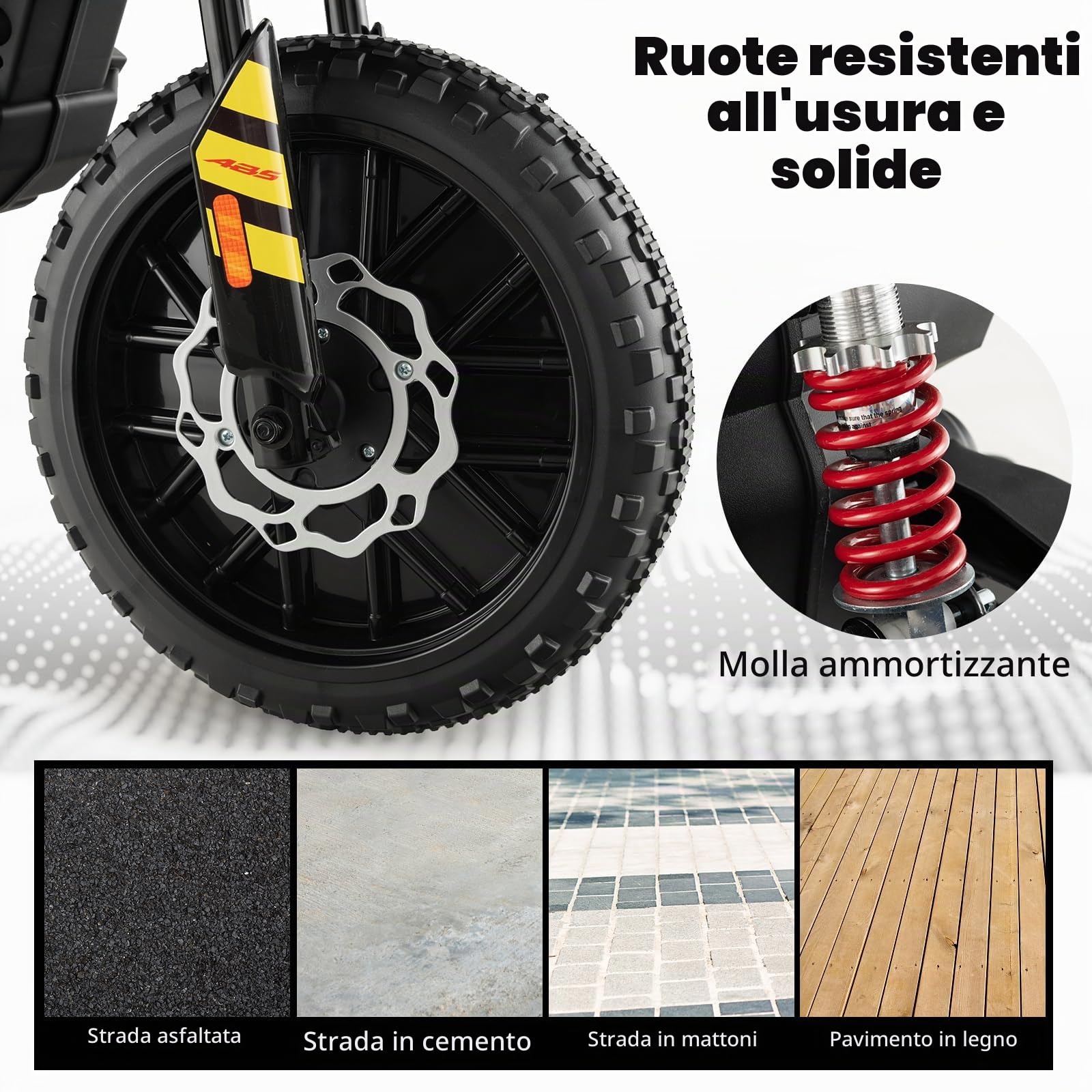 GYMAX Moto Elettrica 12V, Moto per Bambini con 2 Ruote di Supporto, Faro, Musica per Bambini 3-8 Anni, Veicolo per Bambini con Doppio Motore e Ammortizzatori, 5,5-6 km/h (Nero-Giallo)