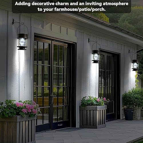 Miniatura 3 de Linterna solar Luces solares colgantes para exteriores, paquete de 2 linternas LED impermeables alimentadas por energía solar, diseño vintage para