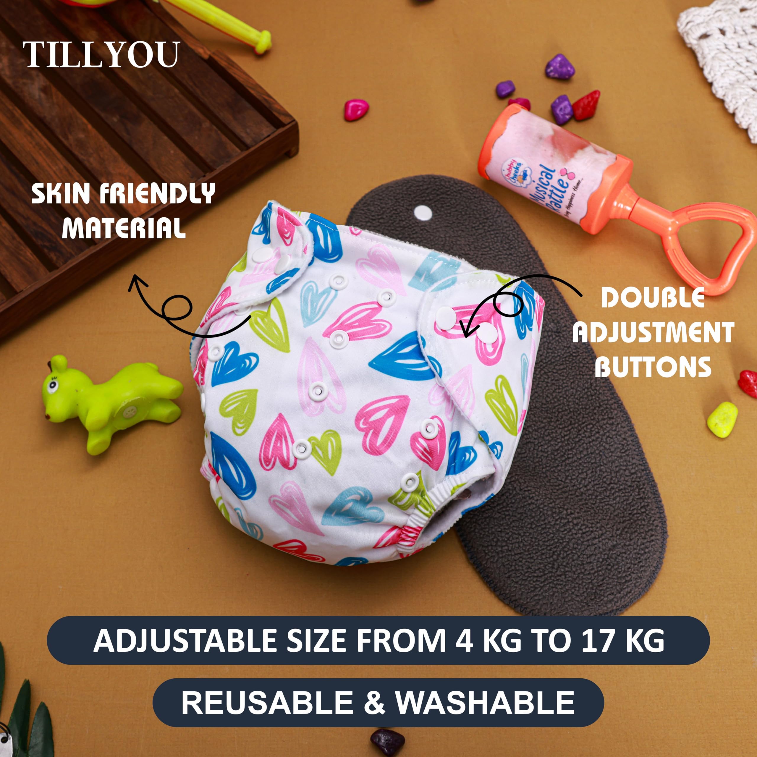 Novo Baby Leakage-Proof Reusable Cloth Diaper with 5-Layer Absorbent Pad | Washable, Freesize Nappies for 0-3 Years | Soft, Eco-Friendly Cloth Diapers for Babies | Comfortable & Reusable for All-Day Comfort and Protection (Pack of 5) 4