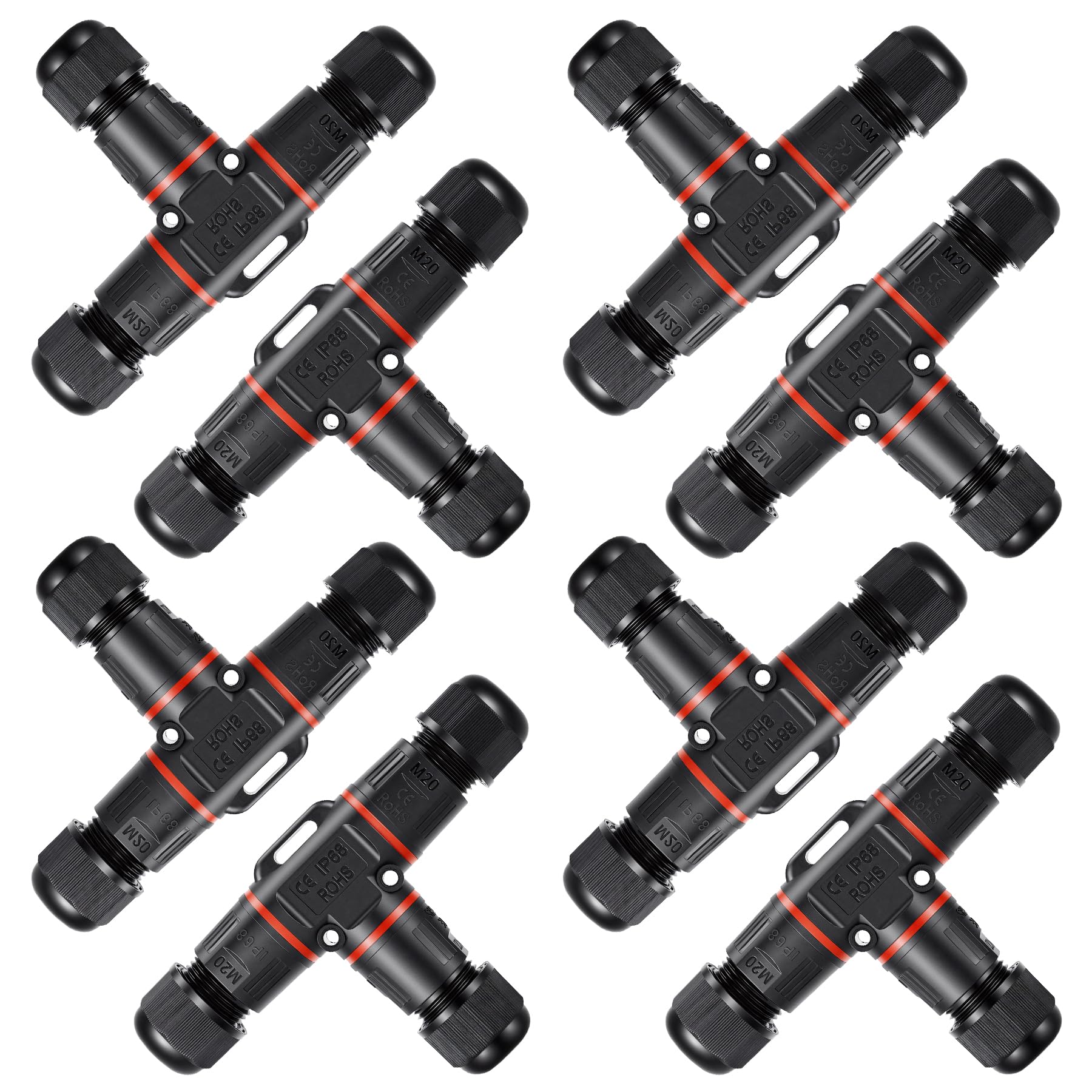Connecteur electrique etanche IP68 en T pour câble enterré 3 fils Ø3-12 mm, lot de 8 pièces