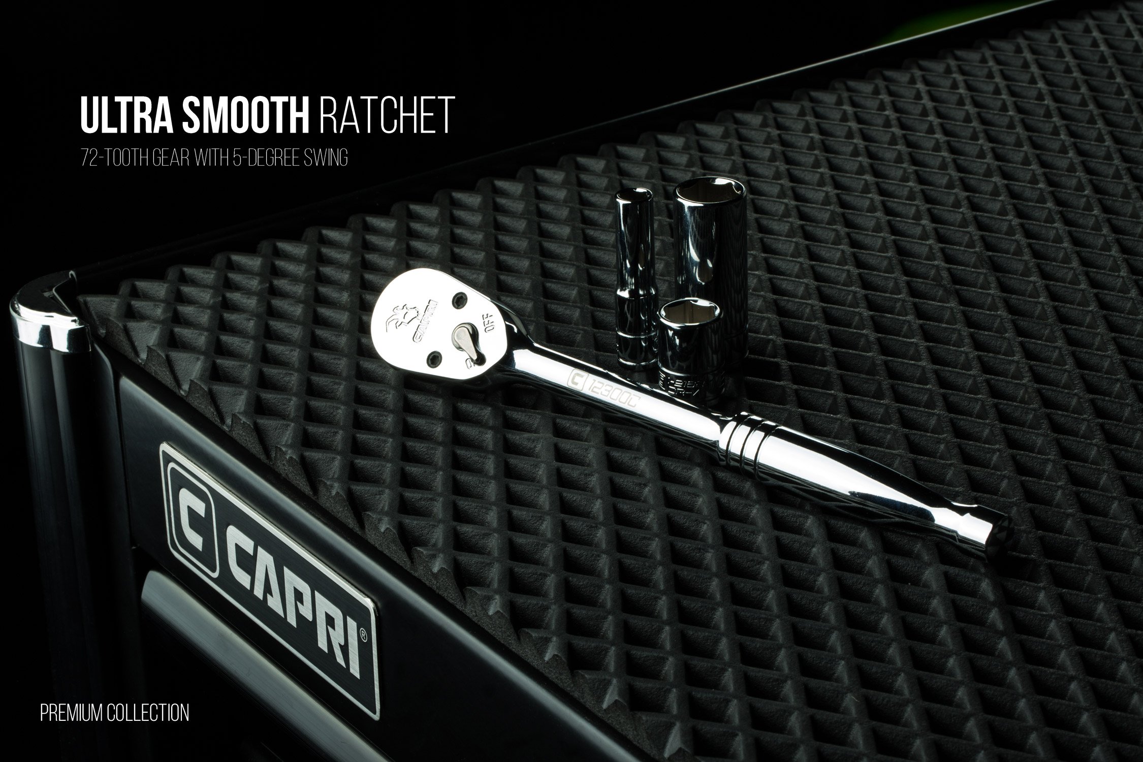 Capri Tools Grzechotka niskoprofilowa z napędem 1/2", prawdziwy 72-zębowy, 5-stopniowy łuk obrotowy