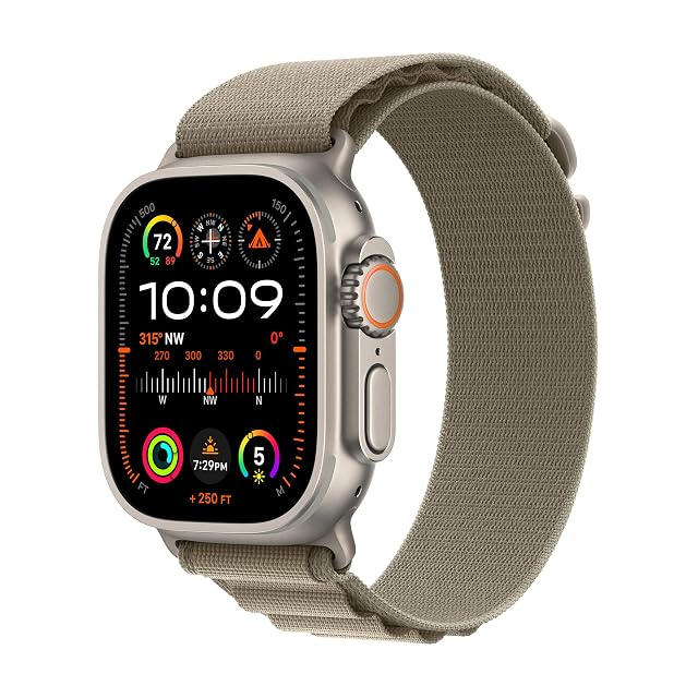 Apple Watch Ultra 2 GPS Cellular 49mm Smartwatch with Rugged Titanium Case Olive Alpine Loop Large Fitness Tracker