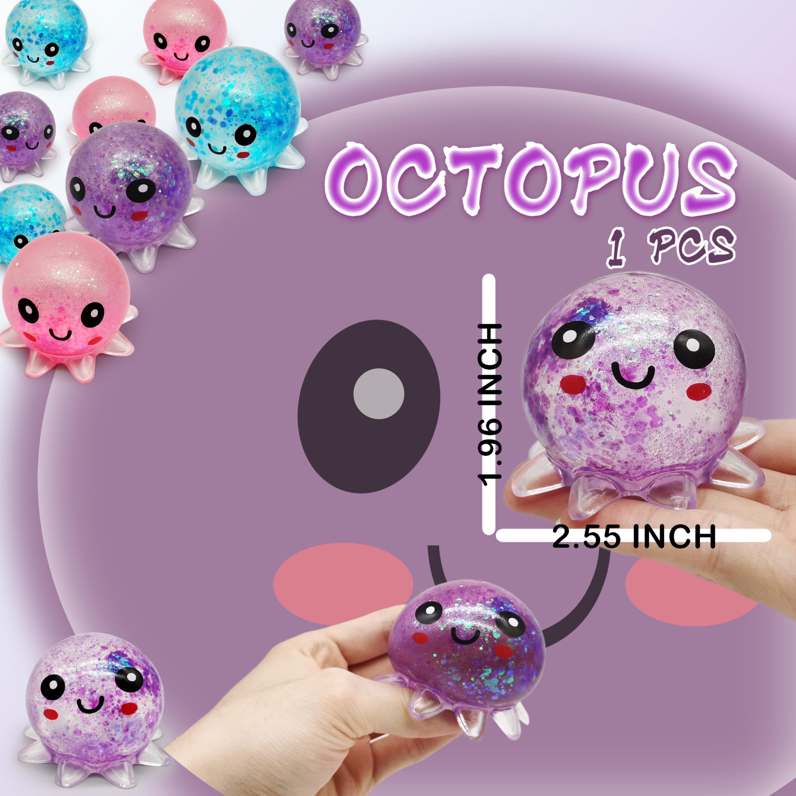 Pulpo Blandito Antiestrés Con Purpurina – Pelota Sensorial De 8x6 Cm – Textura Suave Y Rebote – Juguete De Bolsillo Para Niños Y Adultos – Ideal Para Concentración Y Relajación