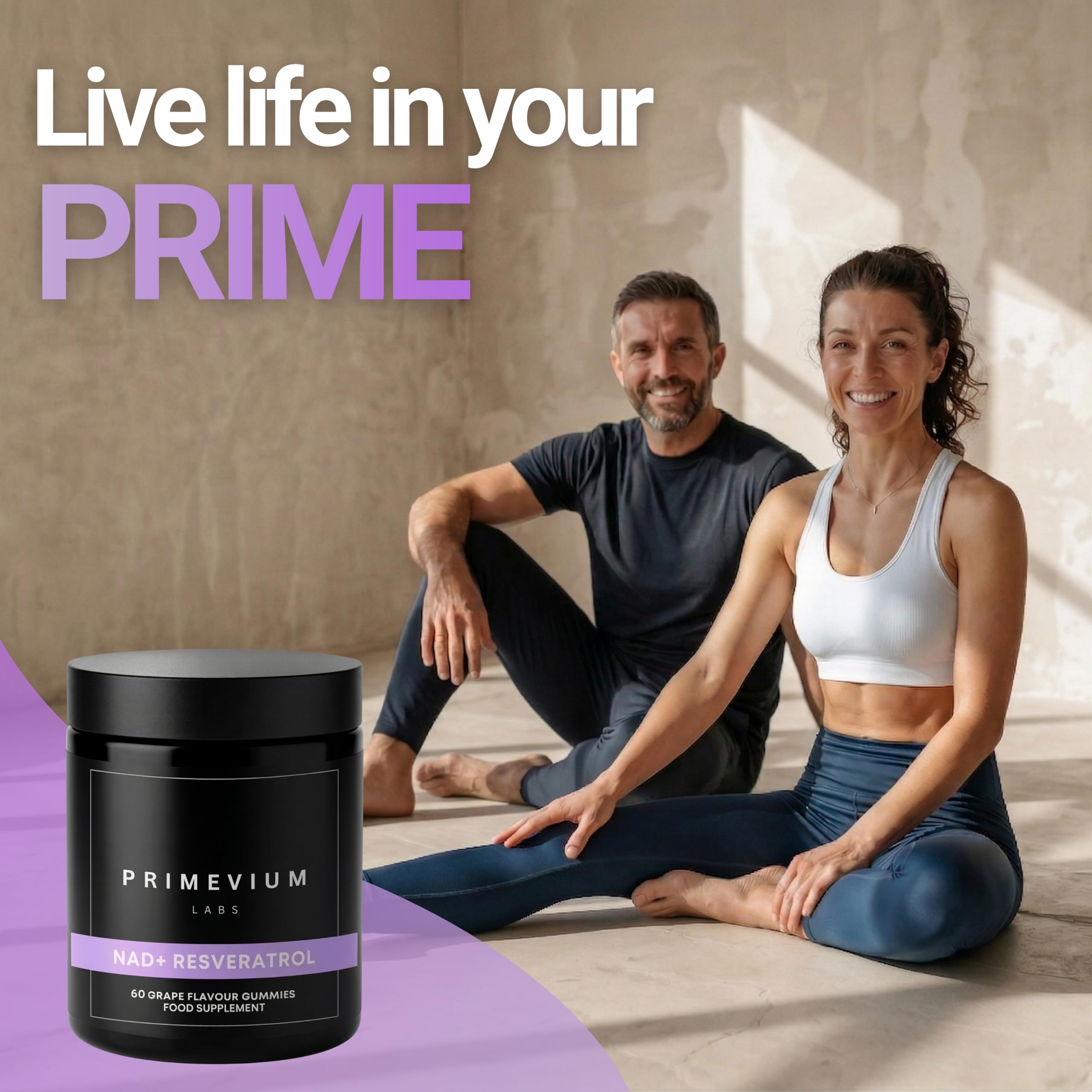 NAD+ Resveratrol Ergänzung mit Quercetin - 60 Gummies - 850 mg pro Portion - NAD Plus - Anti-Aging Nahrungsergänzungsmittel - Zuckerfrei - Vegan - Primevium Labs