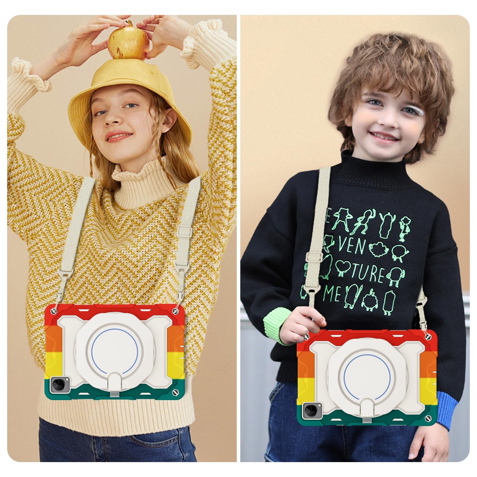 Custodia protettiva resistente per Vivo Pad da 11 pollici, supporto girevole a 360°, tracolla, portapenne e anello per manico, copertura antiurto per bambini e adulti (rosso verde)