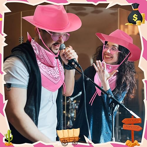 Miniatura 6 de Newcotte El juego de 18 sombreros de plástico de vaquero occidental incluye 6 sombreros, 6 bandanas de cachemira, 6 pares de gafas de corazón para