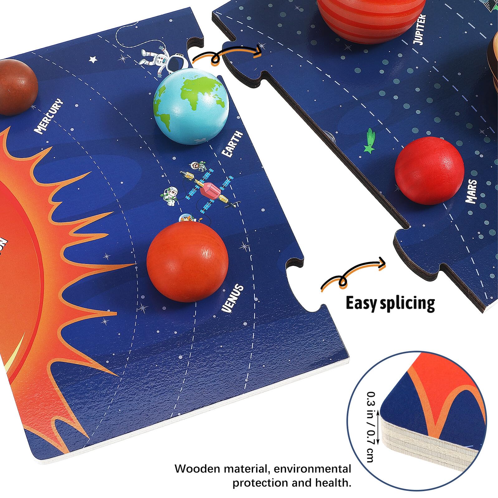 Puzzle Educativo Solare in Legno per Bambini 8 Pianeti, Facile da Conservare e Finemente Lavorato, per Apprendimento Scientifico e Gioco Didattico