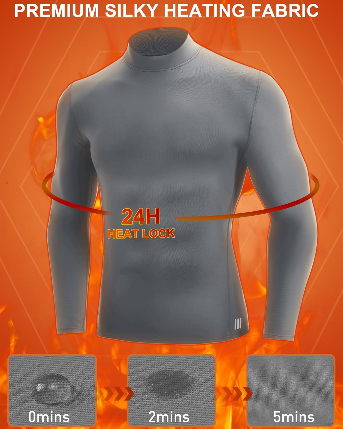 Men's Thermal Long Sleeve Shirts, Fleece Lined Mock Turtleneck Underwear Top, Athletic Base Layer for Cold Weather