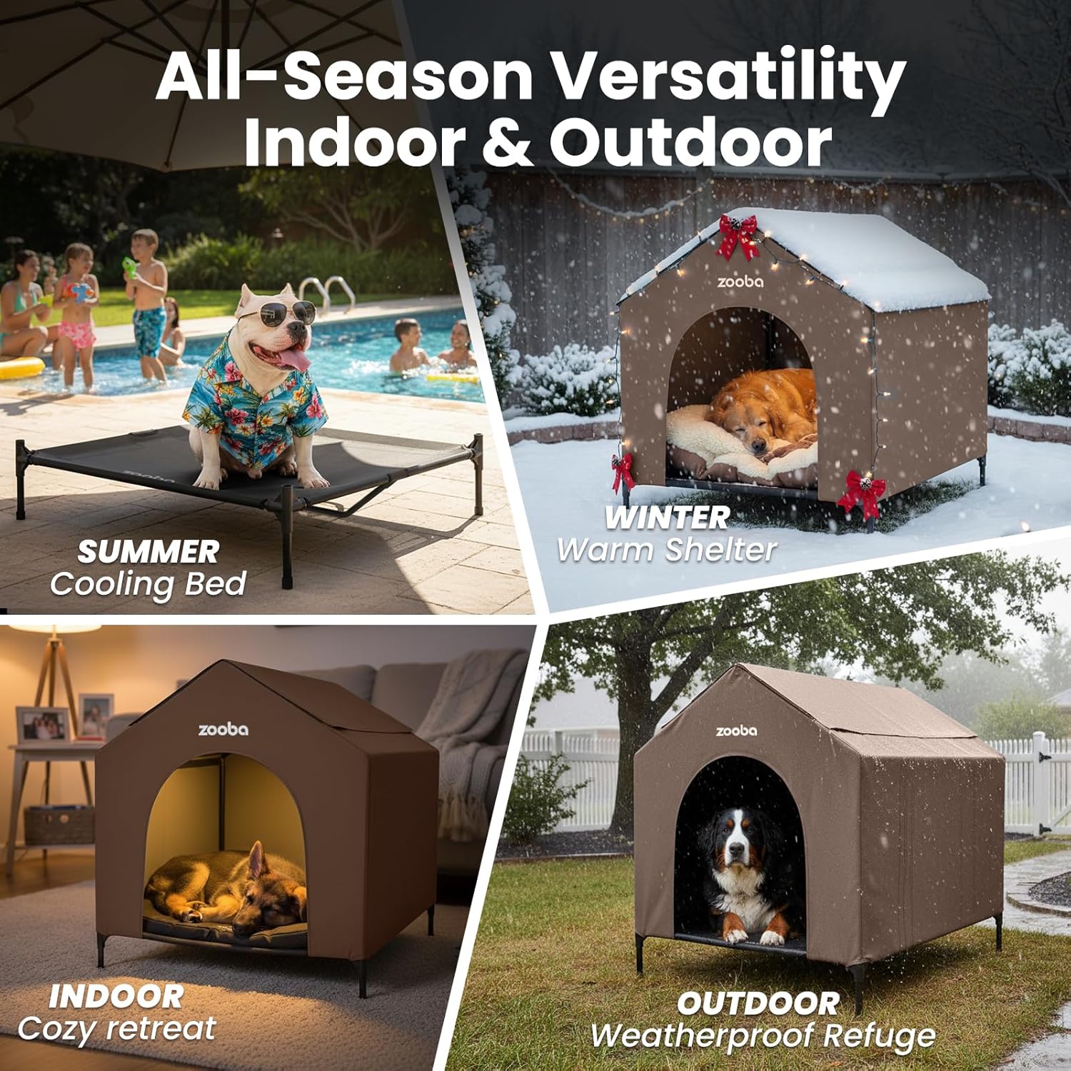 42" 2-in-1 Dog House for Medium Dogs, Elevted Dog House Outdoor/Indoor, Puppy Shelter Outside,Water Resistant 600D PVC and Durable 2x1 Textilene Raised Dog Bed(Brown)