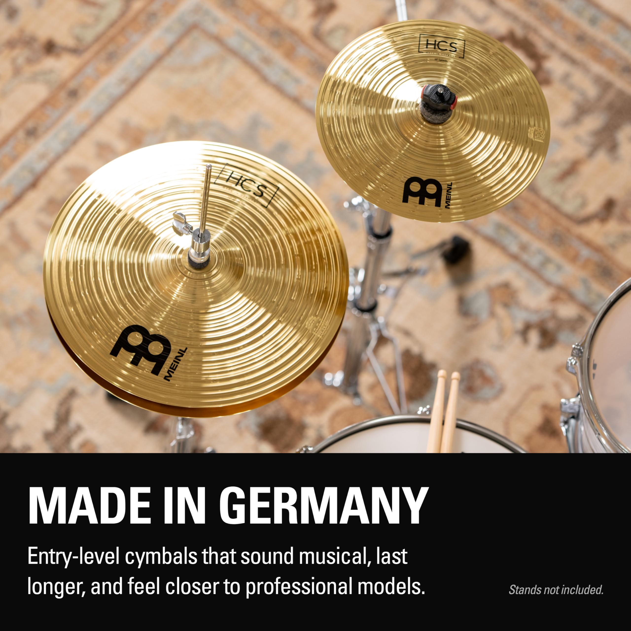 Meinl Cymbals HCS1314+10S Headliner Beckenset 33 cm (13 Zoll) Hihat, 35,6 cm (14 Zoll) Crash, Gratis 25,4 cm (10 Zoll) Splash und Gratis Meinl SB101 Drumsticks Paar