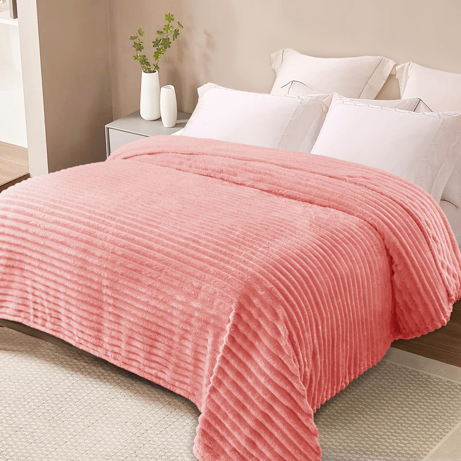 Exclusivo Mezcla Double Size Flannel Fleece Blanket, Super Soft Striped Jacquard Bed Blanket - Image 3