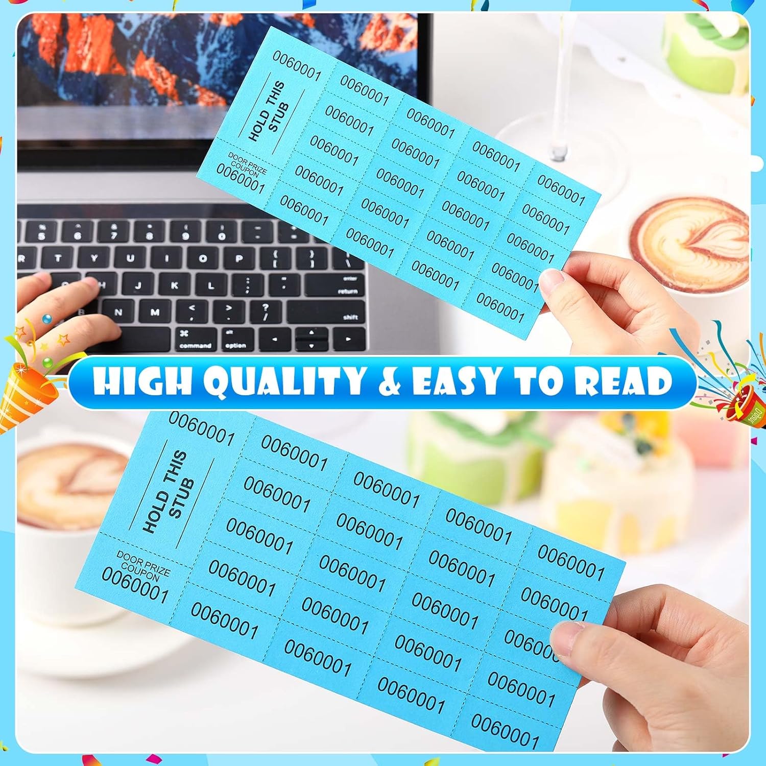 Kosiz 1000 Sheets 20 Bid Raffle Ticket Numbers Auction Tickets for Events & Church (Lake Blue)