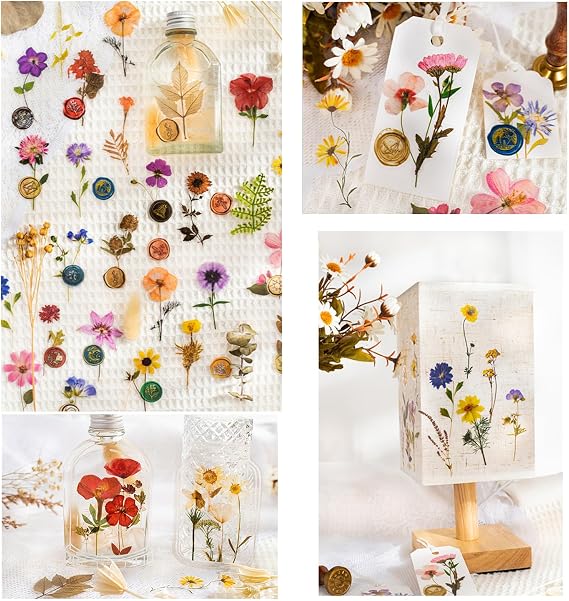 Floral Botanical Journaling Stickers 320 Pieces Pressed Flower Resin Decals Dried Flowers Scrapbooking Stickers for Junk Journal Bullet Journal Planner Card Making