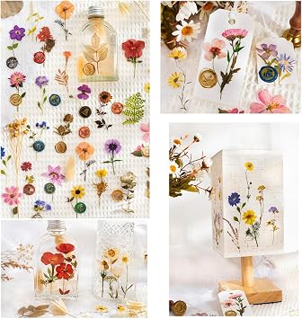 Floral Botanical Journaling Stickers 320 Pieces Pressed Flower Resin Decals Dried Flowers Scrapbooking Stickers for Junk Journal Bullet Journal Planner Card Making