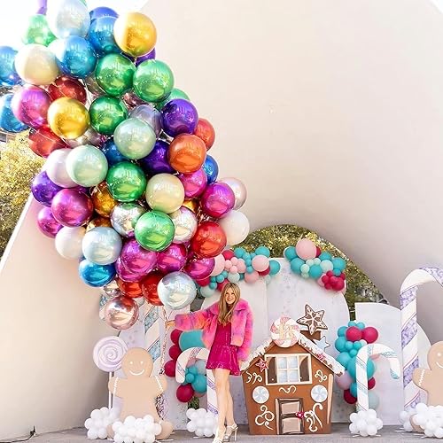 Miniatura 3 de Paquete de 6 globos de aluminio 4D de color rosa intenso de 22 pulgadas, globos redondos grandes de 360 grados Sephere Mylar con acabado de espejo