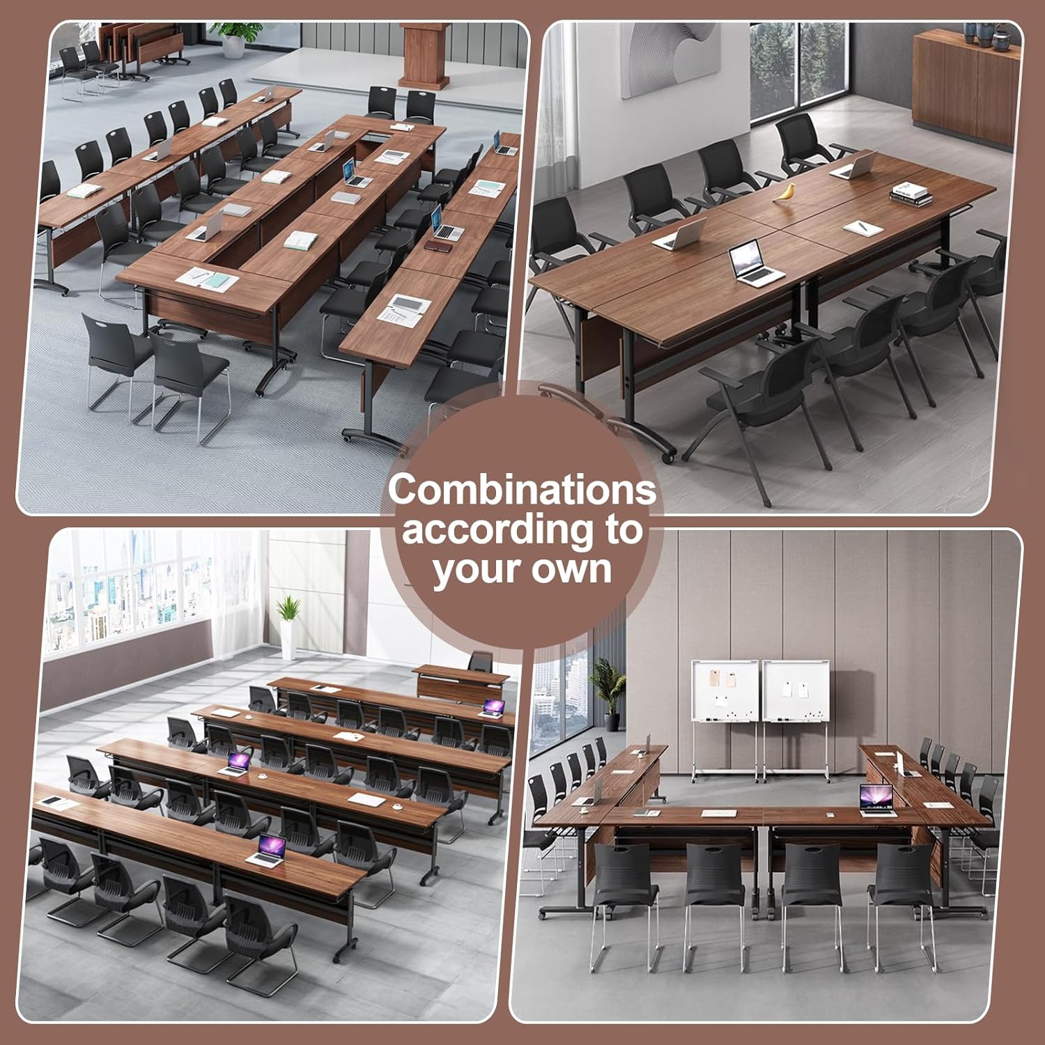Foldable Conference Table, Folding Conference Room Tables, Rolling Meeting Seminar Tables with Wheels, Flip Top Mobile Training Table for Office (6pack 47.2in)