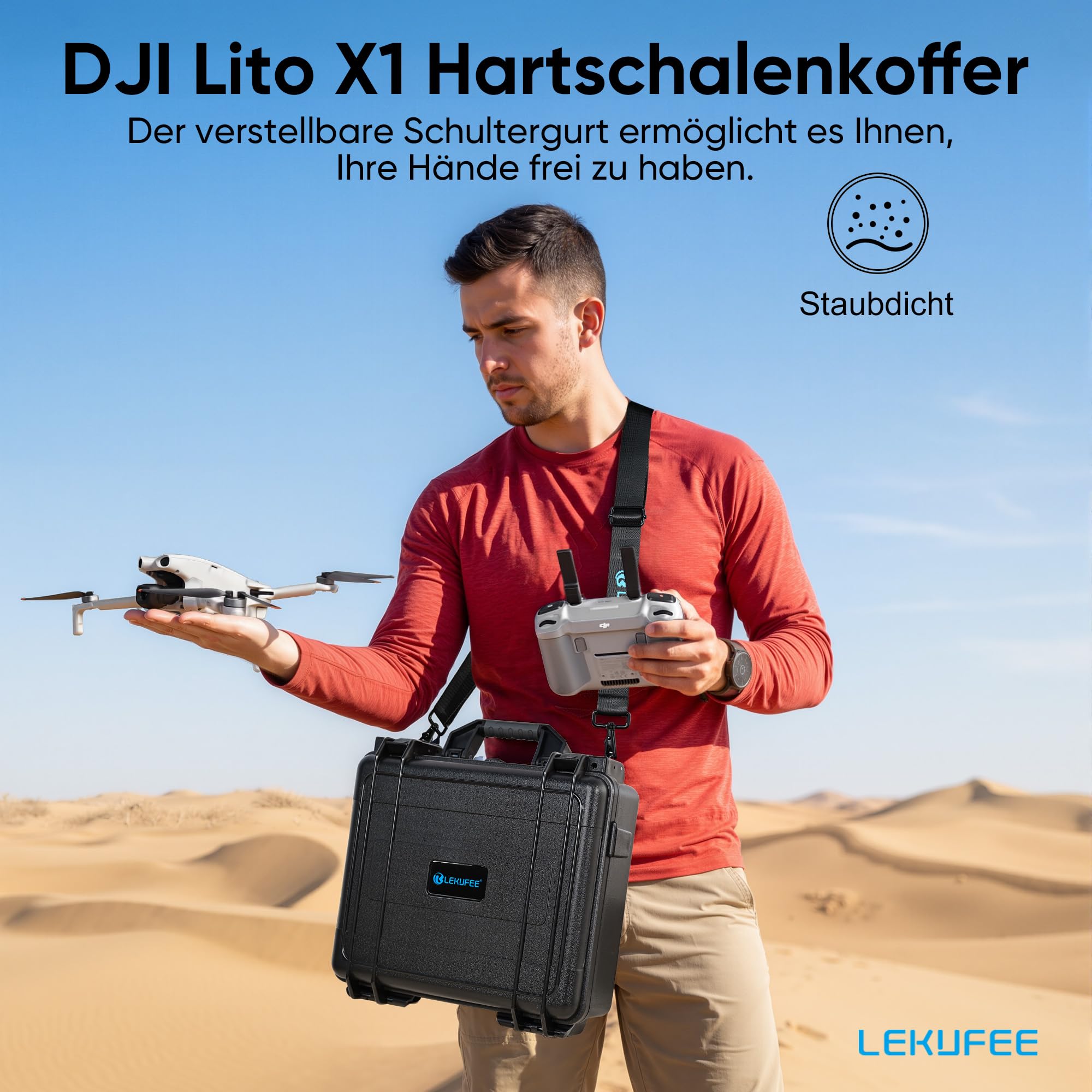 LEKUFEE wasserdichter Hartschalen-Tragekoffer für DJI Lito X1, Lito 1 Drohne, Fly More Combo, DJI RC 2/RC N3, Akkus (6 Stück), Ladehub und weiteres Zubehör (nur Koffer)