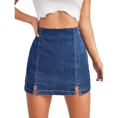 Floerns Women's Casual Split Hem High Waist Denim Skorts Skirt Shorts