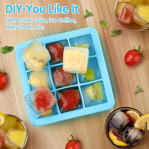 Miniatura 2 de Bandeja para cubitos de hielo con tapa (9 x 2 unidades), bandejas pequeñas para cubitos de hielo, bandejas de silicona para congelador, molde para