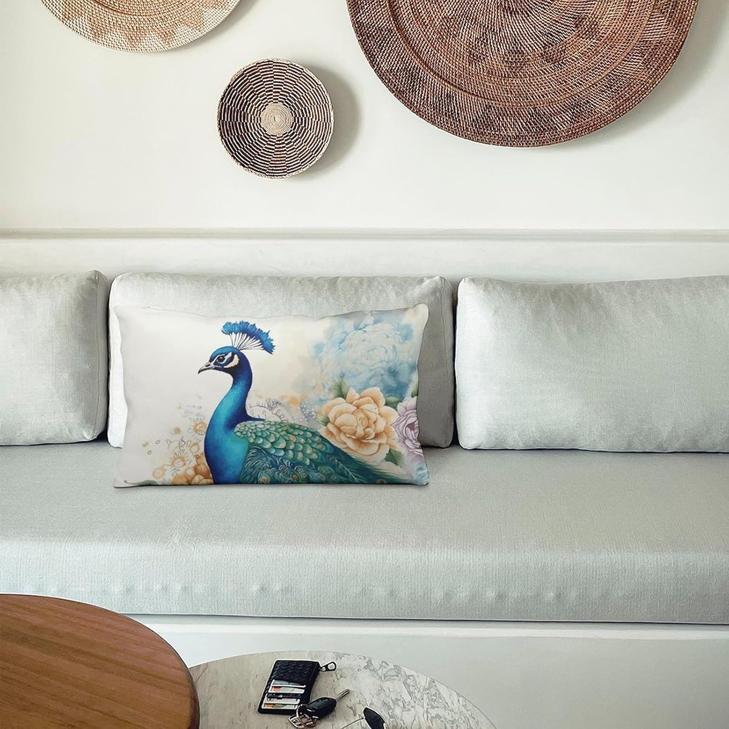 Beautiful Peacock and Floral Pillow Cases Queen Size Set of 1 Soft Comfortable Throw Pillows Covers Decorative Pillowcase with Zipper Bed Cushion Covers for Couch Sofa Bedroom 12 "x20