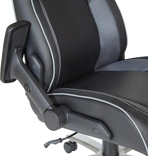 Miniatura 11 de OSP Home Furnishings Serie ECH - Silla de juegos de cuero regenerado grande y alta para hasta 350 libras con brazos abatibles ajustables en altura y