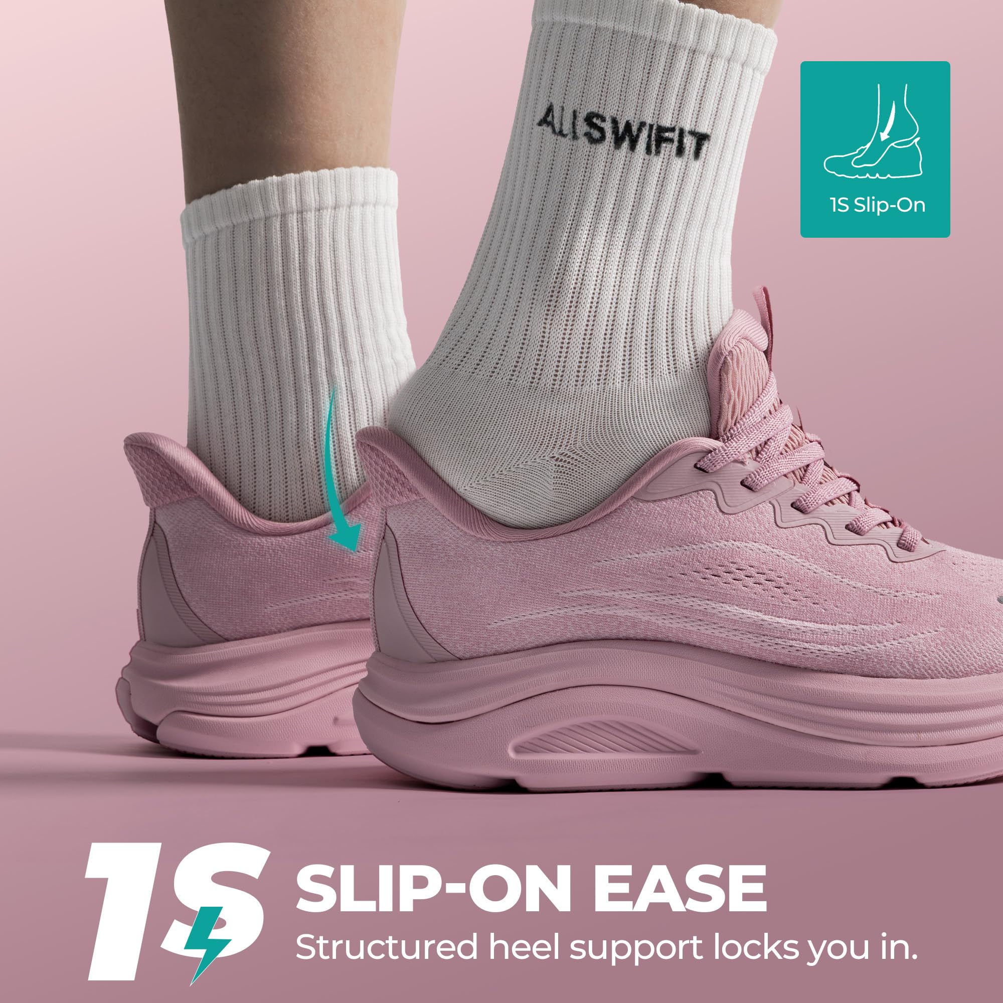 ALLSWIFIT Damskie wsuwane buty do chodzenia bez użycia rąk poduszka bieganie tenis wygodne wsparcie łuku siłownia trening sportowe modne trampki StediCloud