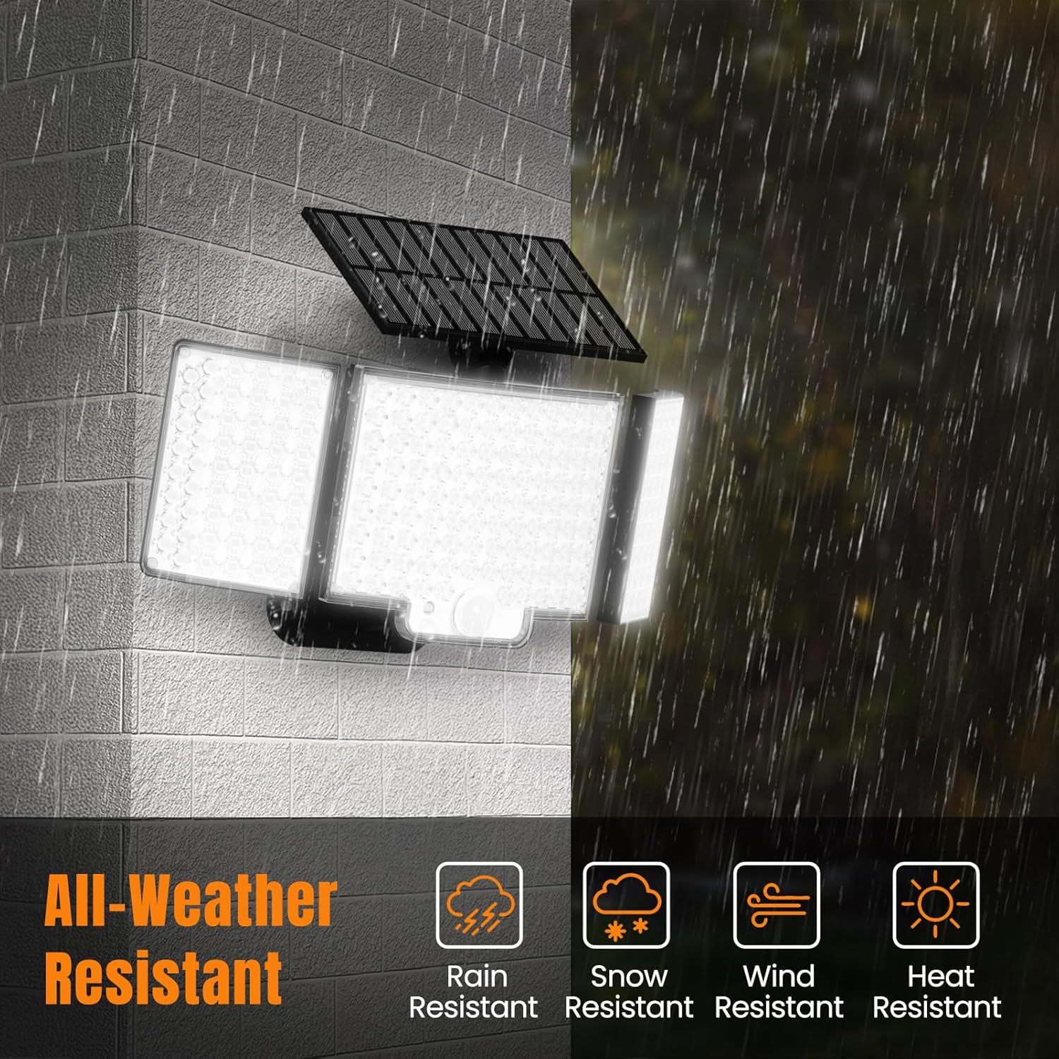 ABODONG Solar Outdoor Lights, 212 LED Flood Light with 16.4ft Cable, 3 Modes Motion Sensor Outdoor Lights with Remote Control, 3 Heads Solar Powered Security Light 270° Wide Angle for Yard Patio