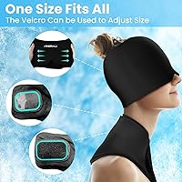 Vista 6 de Juego de gel envolvente con gorro y cuello para aliviar la migraña con velcro, tapa reutilizable para aliviar el dolor de cabeza, bolsa de hielo