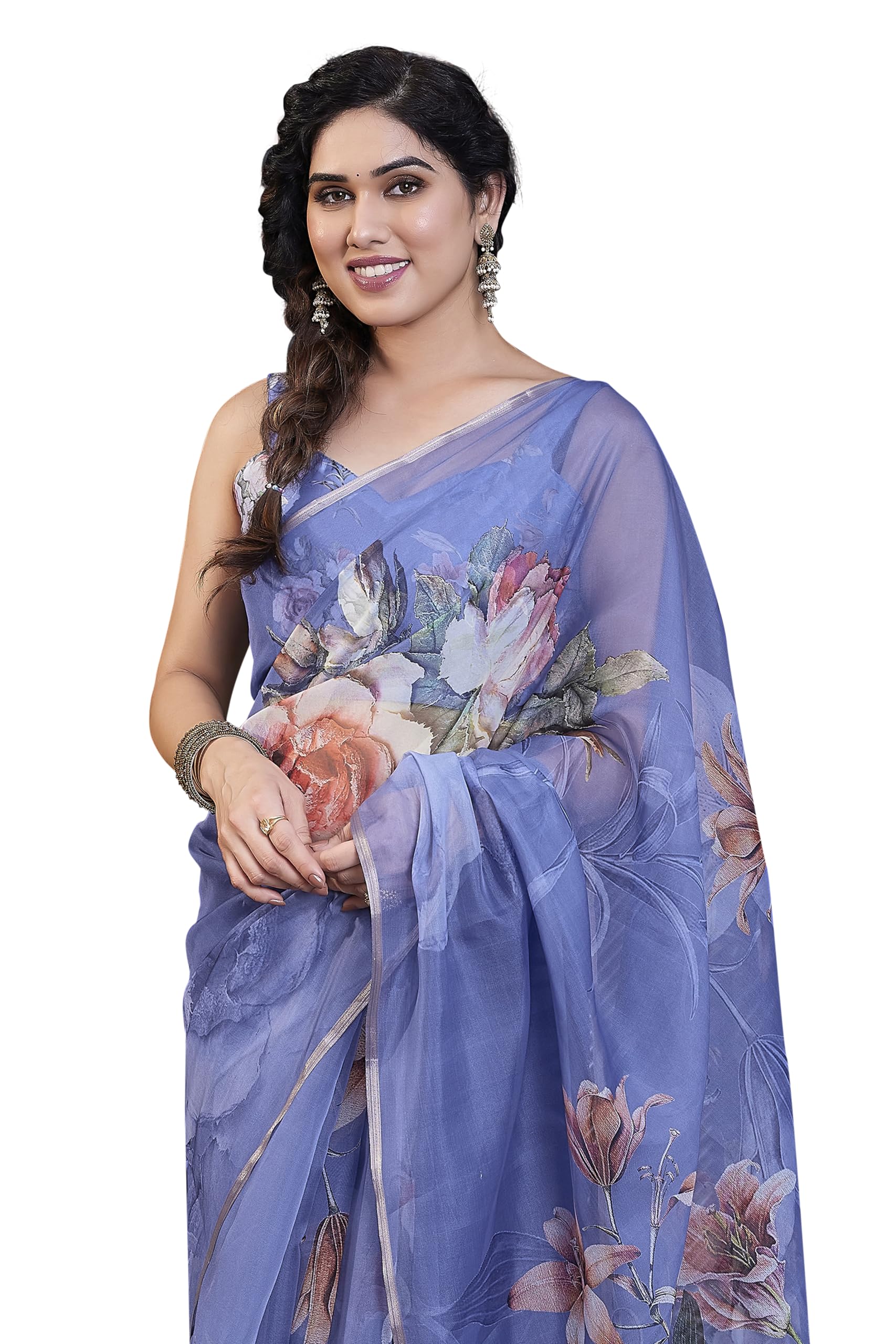mirchi fashion Printed Women's Organza Saree Semi-Transparent Trending Design with Blouse Piece-picture-18
