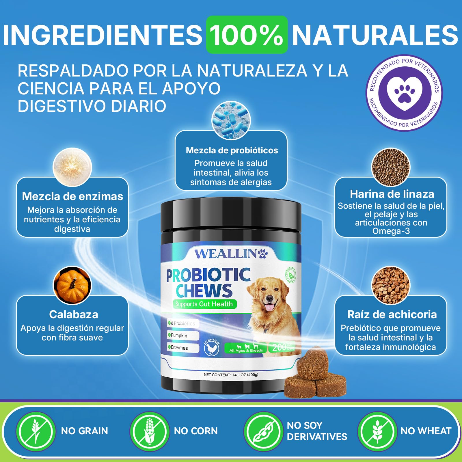 Probióticos para Perros, Prebióticos para la Salud Intestinal – Apoya la Salud Digestiva y la Absorción de Nutrientes–200 Bocaditos Blandos que Apoyan la Salud de la Piel y el Bienestar General