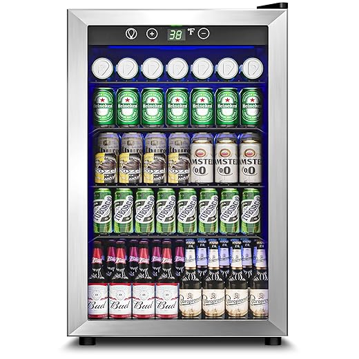 4.5 Cu.Ft Beverage Refrigerator Cooler - 145 Can Mini Fridge Glass Door for Soda Beer Wine, Small Refrigerator for Bedroom Office Home Bar, 4 Adjustable Shelves, Silver