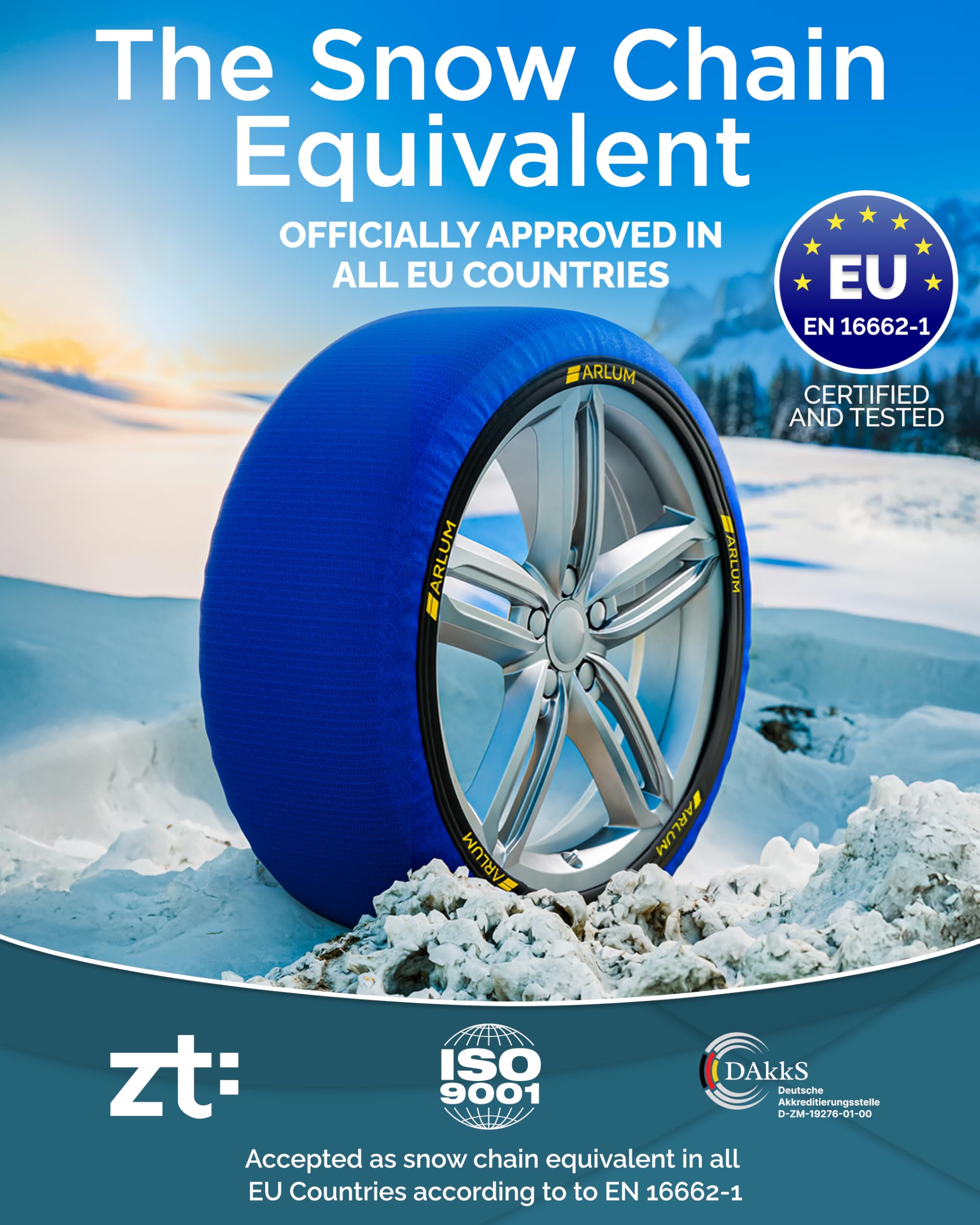 ARLUM Nova Calze da Neve Omologate Italia EN 16662-1 Catene da Neve in Tessuto per Auto Taglia L R14 R20