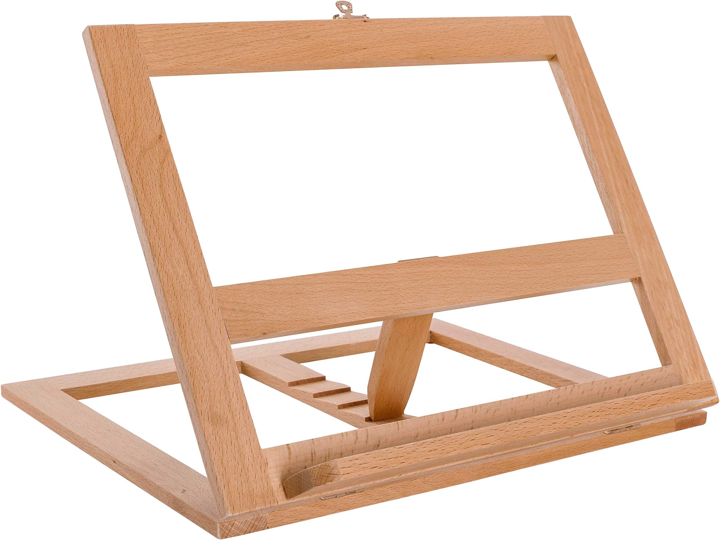 U.S. Art Supply Large Wooden Table Easel - Adjustable Incline - Functions as Wooden Cookbook Stand, Kitchen Countertop Recipe Rack, Tablet Rest & Cook Book Holder for Kitchen Counter
