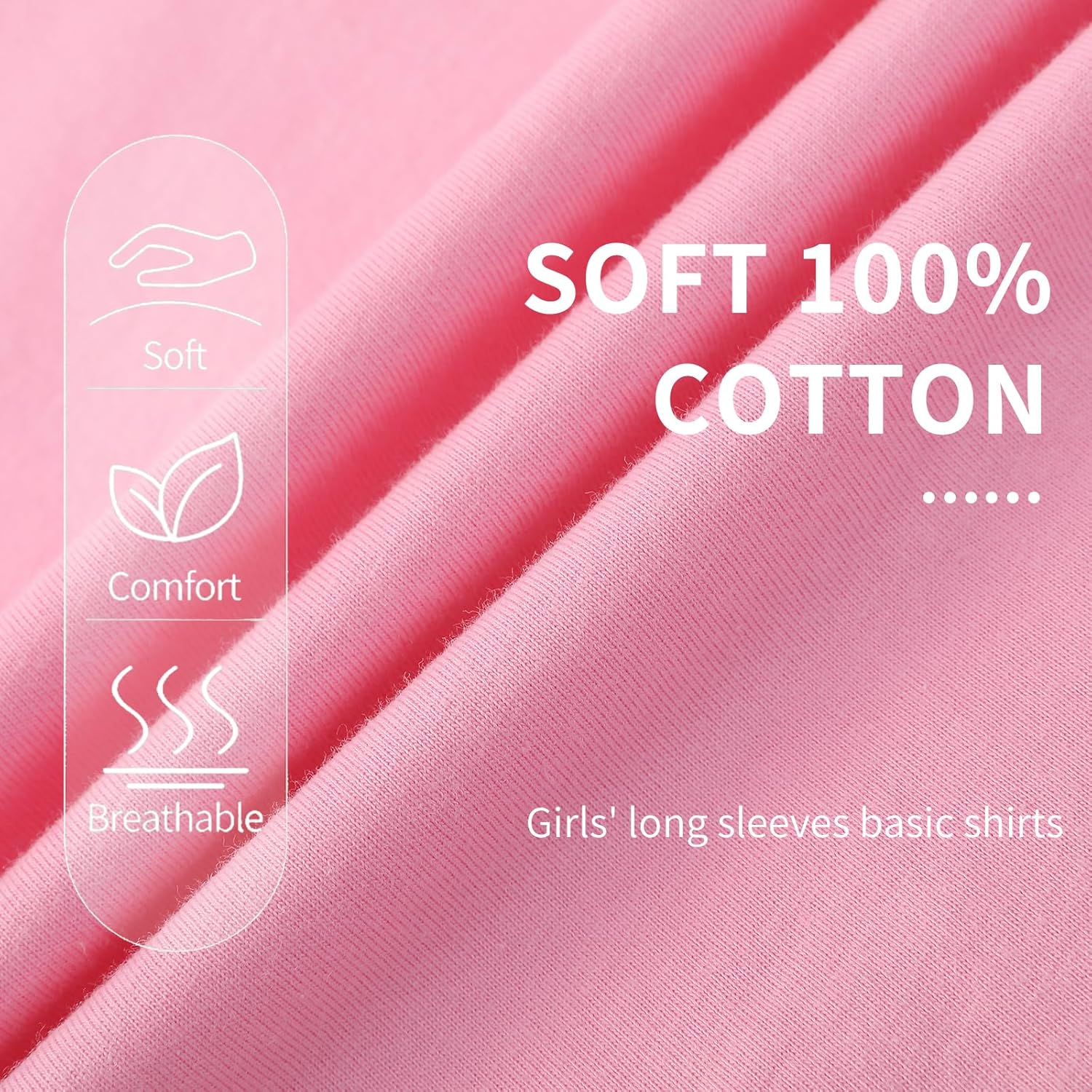 5-Pack Girls' Long Sleeve Shirts Kids Basic Long Sleeve Tees Toddlers' Crew Neck Soft Fall Tops - Image 4