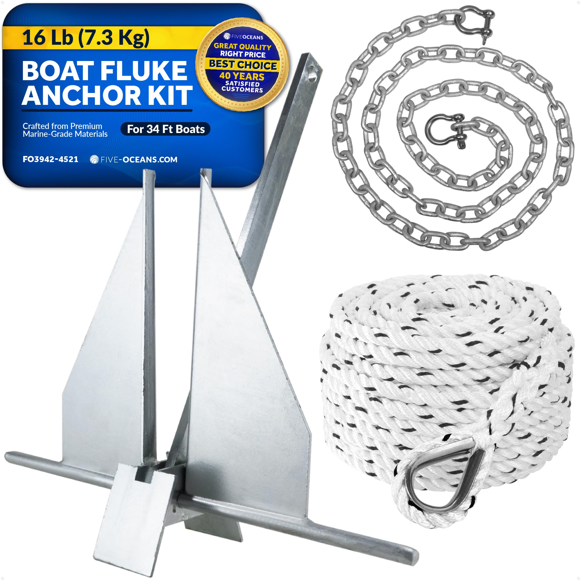 Five Oceans Fluke Boat Anchor, Heavy Duty Hot Dipped Galvanized Steel, Multiple Sizes – Ideal for Pontoon, Dinghies, Boats
