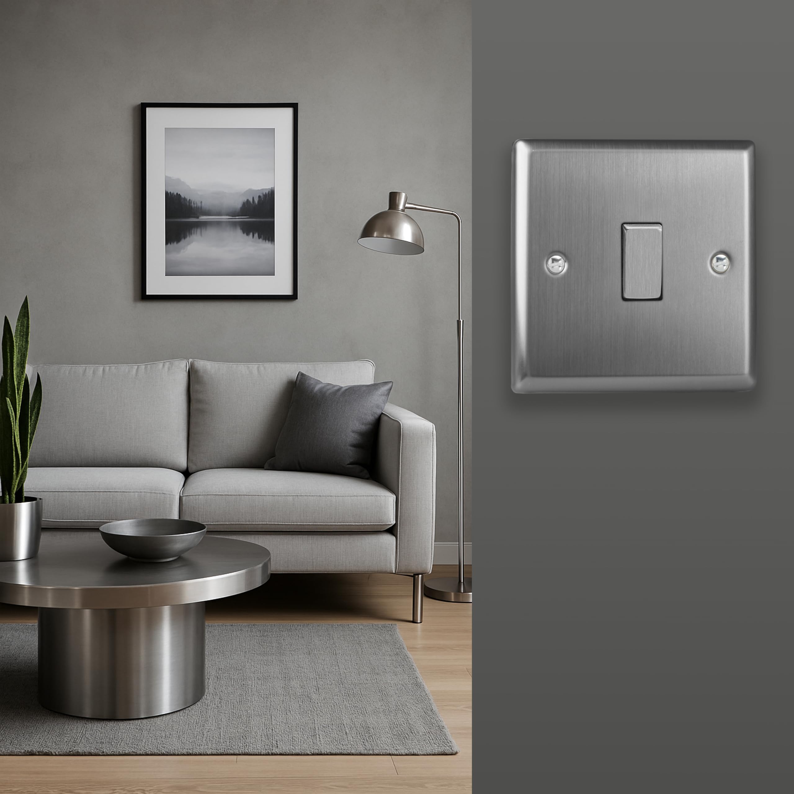 Varilight Single Rocker Light Switch 2-Way - Classic Brushed Steel With Brushed Steel Rocker, XT1D, 91x91x25mm - Image 2