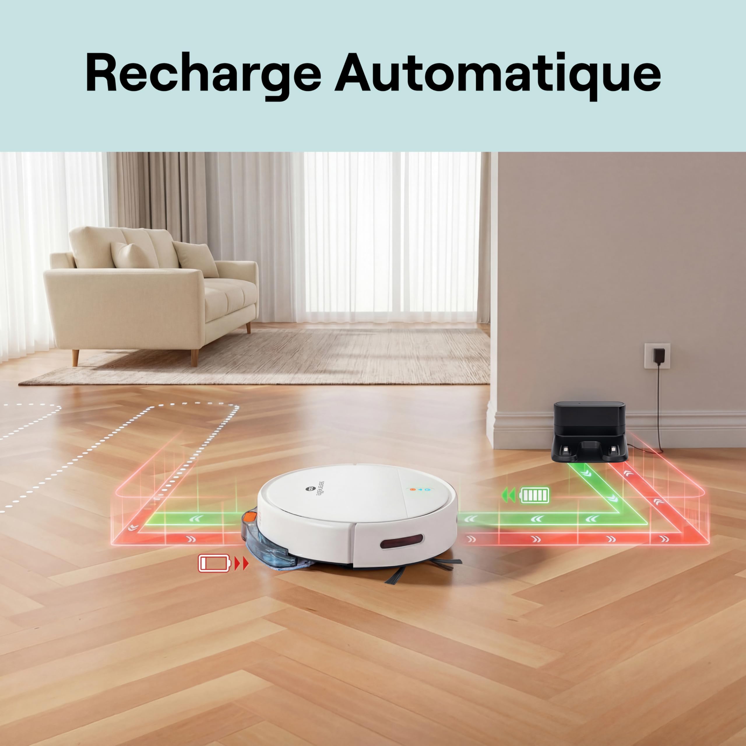 SereneLife Robot Aspirateur Laveur 3-in-1 – Auto-Recharge, Anti-Chute, Nettoyage Automatique, Robot Laveur pour Sols Durs, Tapis et Poils Animaux, 3 Modes, Blanc