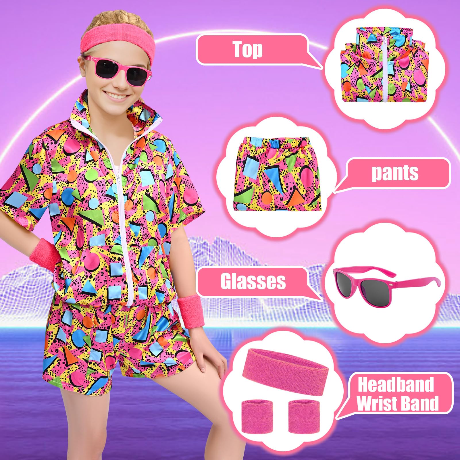 Amycute 80s Shell Suit for Men Women Retro 80s Tracksuit, 1980s Disco Fancy Dress 80s 90s Costume Outfits Adults Halloween - Image 2