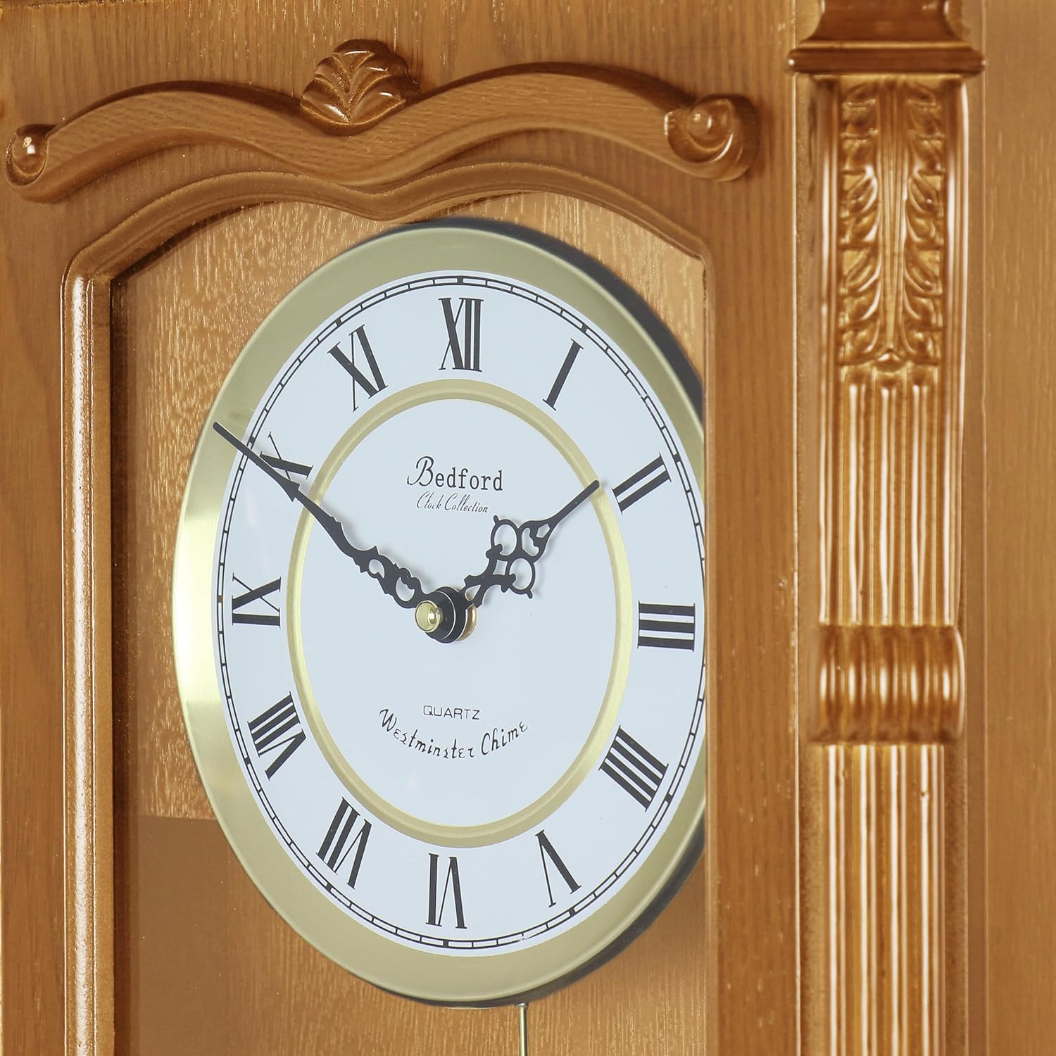 Bedford Clock Collection Golden Oak Chiming Pendulum Wall Clock