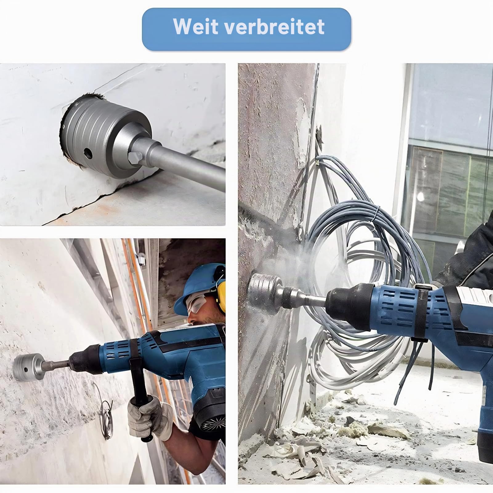 Greensen Bohrkronen-Set 6-teilig für Beton und Mauerwerk – SDS Plus Hohl-Bohrkrone, Dosenbohrer, Kernbohrer mit Zentrierbohrer – Ø 35/40/50/65/82/110 mm