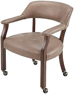 PADMA HOUSE Sillón con patas de madera maciza, sillas de comedor con ruedas y sillones, silla de oficina, silla acolchada para salón dormitorio con ruedas y brazos (1, SY-1533-LT)