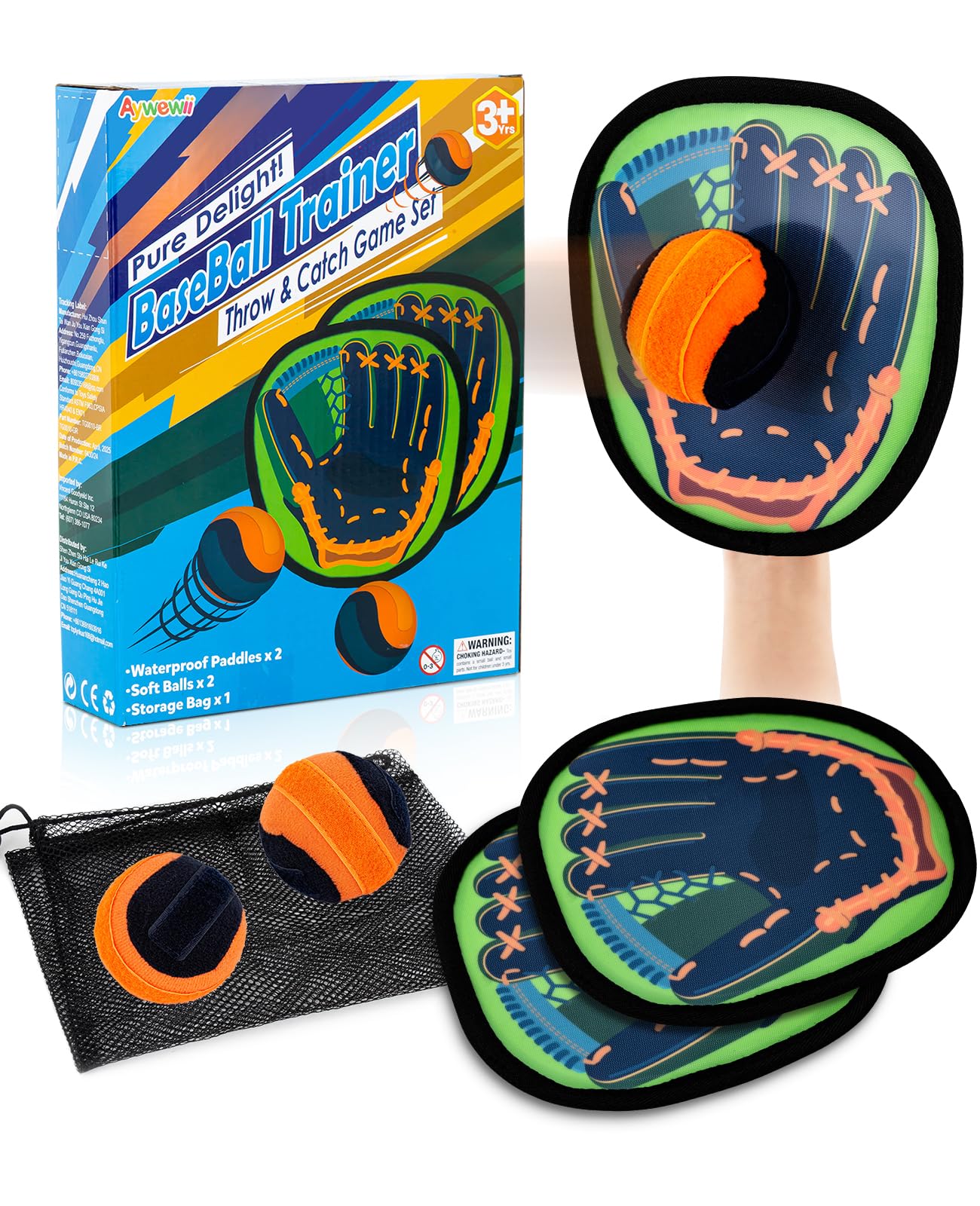 Toss and Catch Ball Game - Baseball Glove Style - Toddler Activity Toys for Boys Girls 3 4 5 6-8 Year Old - Birthday Gifts Easter Basket Stuffers -