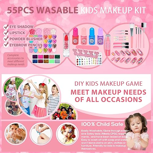 Miniatura 2 de Kit de maquillaje para niños, juguetes para niñas, maquillaje lavable con espejo, juegos de maquillaje para niñas de 5 a 8 años, maquillaje para