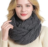 QUEENFUR Women's Thick Cable Knit Ribbed Infinity Loop Scarf - Warm Winter Circle Scarf, One Size Fits Most