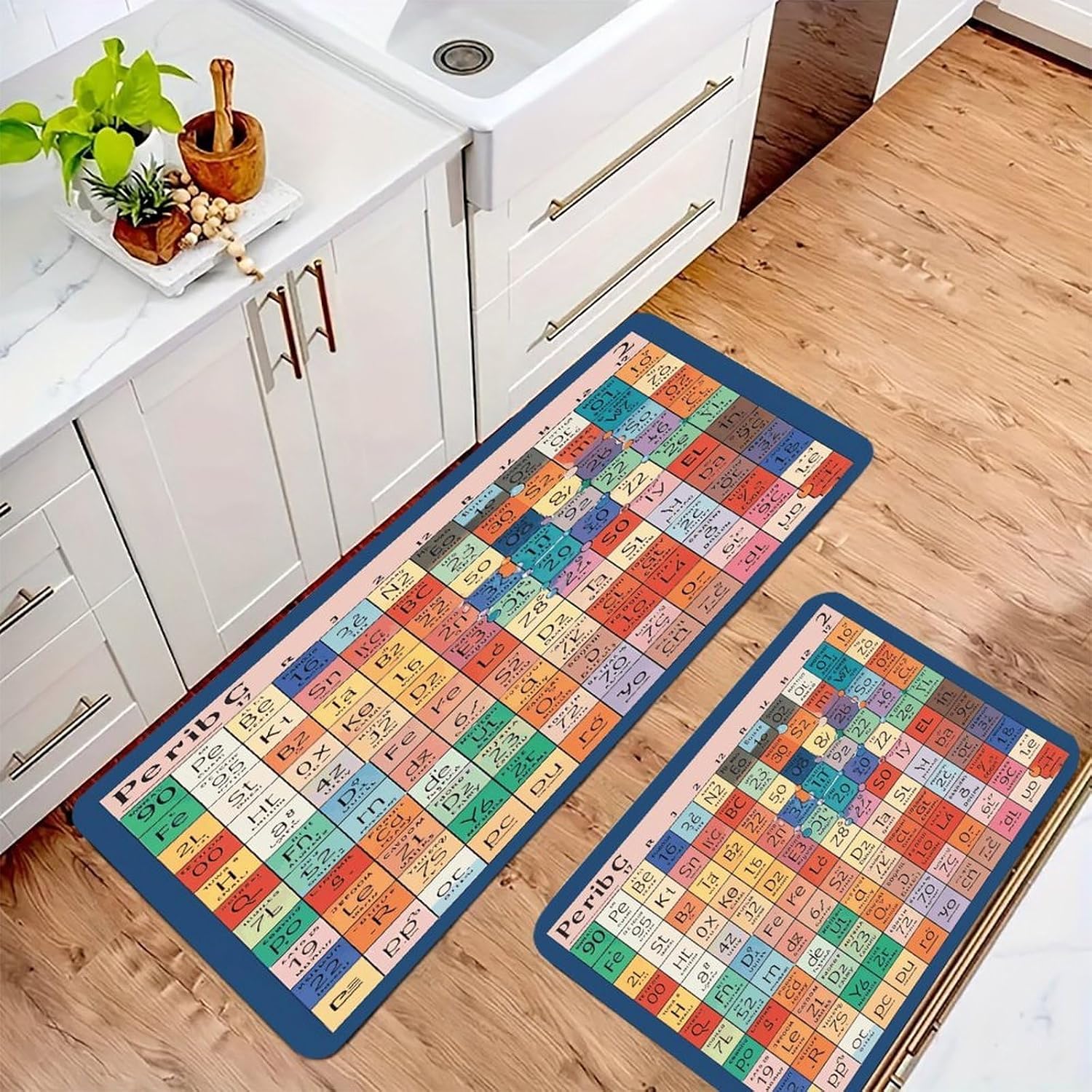 Periodic Table of Elements Kitchen Mat Kitchen Rug Set | Kitchen Rugs Flannel Velvety Washable breathable Water Absorbent Soft ，kitchen utensils for Kitchen, Floor,Laundry