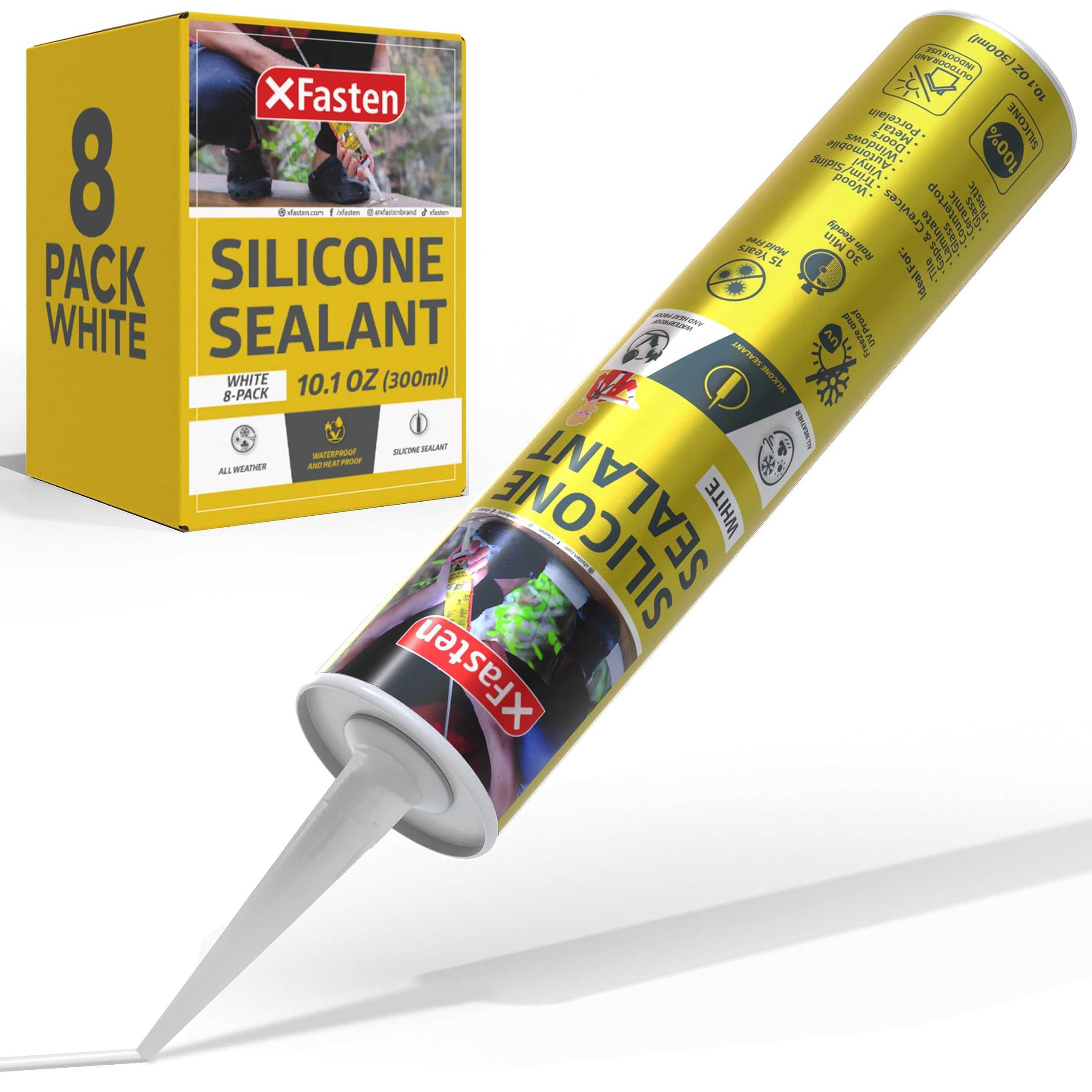 XFasten White Silicone Caulk 10.1oz (8-Pack, 80.8oz Total